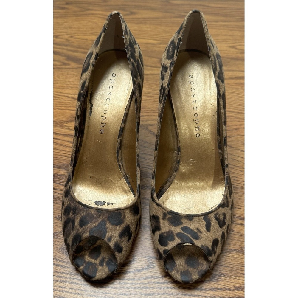 Apostrophe #453 Heels Sz 6M Brown Leopard Print Open Toe STORM3